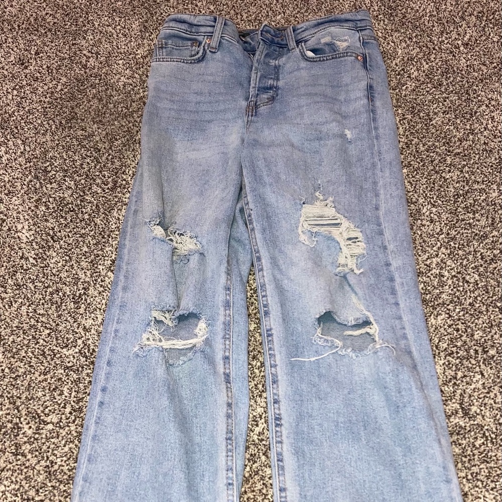 Blue American Eagle jeans and blue Mom Jeans with holes size 0